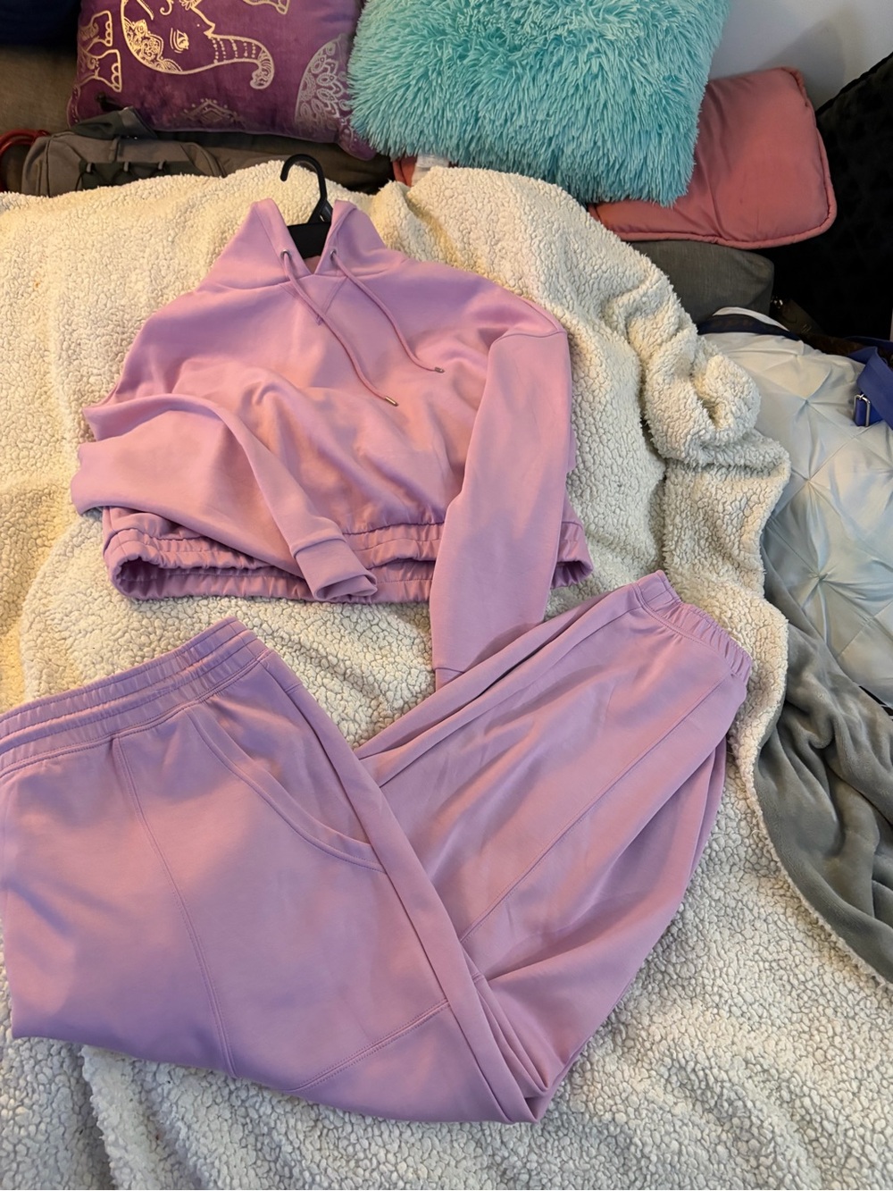 Lavender Cropped Hoodie & Matching Joggers Set - Women Track Pants & Joggers
